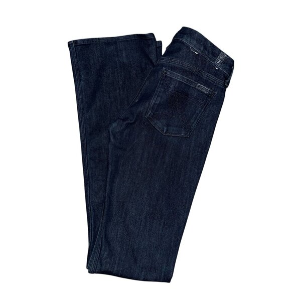 7 For All Mankind 7FAM Flynt Womens Bootcut Jeans 25 34 Dark Wash Embroidered - Picture 1 of 8